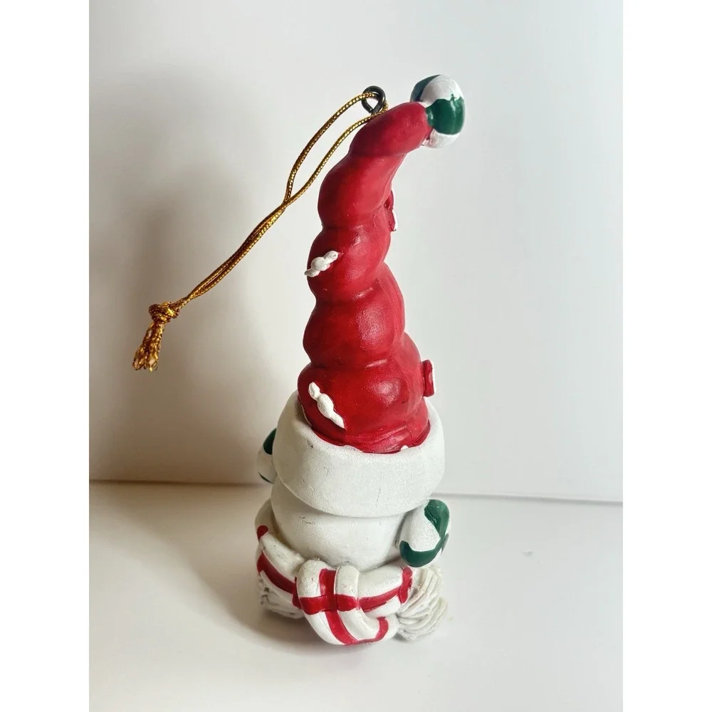 Vintage Resin Snowman Christmas Ornament Peppermint Candy Hat Whimsical Decor